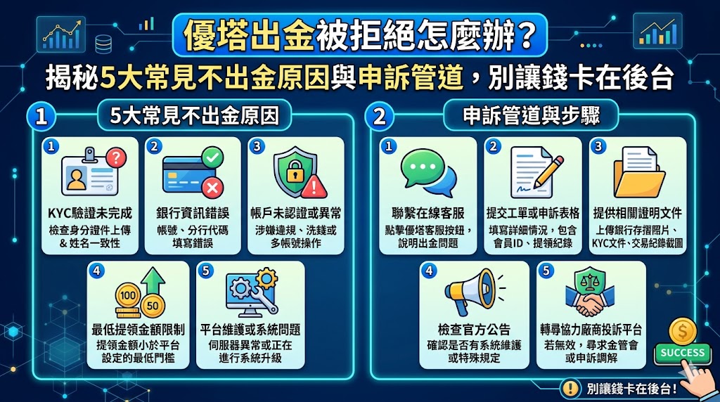 優塔出金被拒絕怎麼辦？揭秘5大常見不出金原因與申訴管道，別讓錢卡在後台